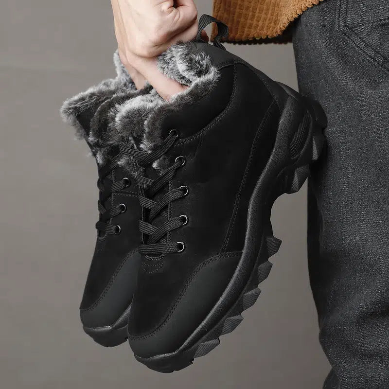 Botas de nieve con cordones térmicos y forro de piel para hombre, antideslizantes, para caminar al aire libre, ¡Oferta especial del 50%!