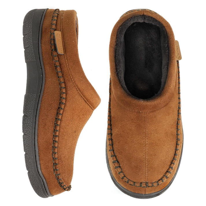 Pantuflas de felpa cálidas y antideslizantes para hombre, con punta ancha, ¡50% de descuento!