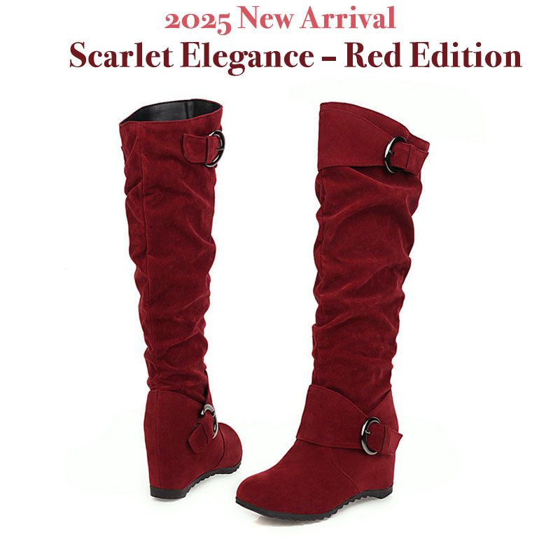 🎄Último día 49% de descuento❤️ Botas de mujer de color liso, modernas, con hebilla y tacón grueso hasta la rodilla, con punta redonda holgada para invierno