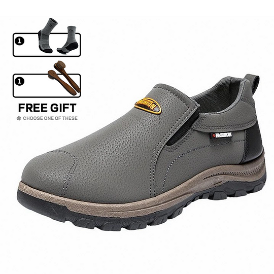 Zapatos de cuero genuino transpirables para exteriores para hombre, antideslizantes, sin cordones, con soporte para el arco, ortopédicos