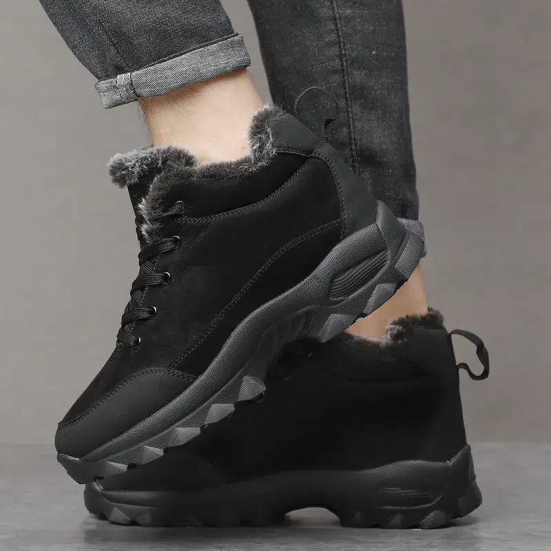 Botas de nieve con cordones térmicos y forro de piel para hombre, antideslizantes, para caminar al aire libre, ¡Oferta especial del 50%!