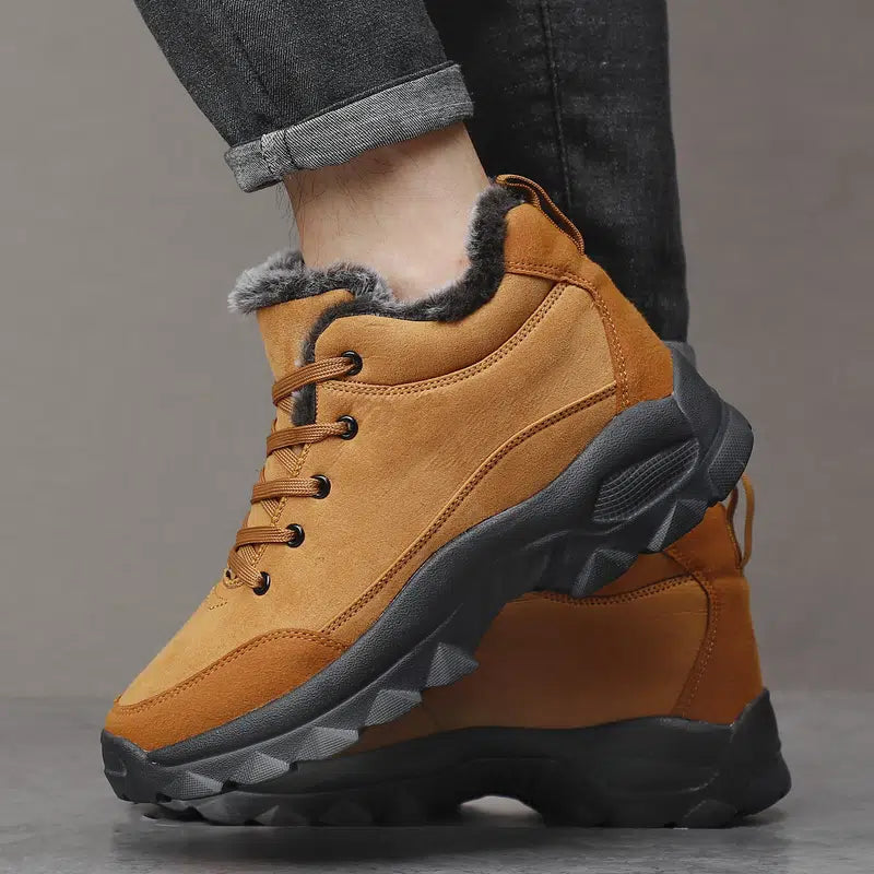 Botas de nieve con cordones térmicos y forro de piel para hombre, antideslizantes, para caminar al aire libre, ¡Oferta especial del 50%!