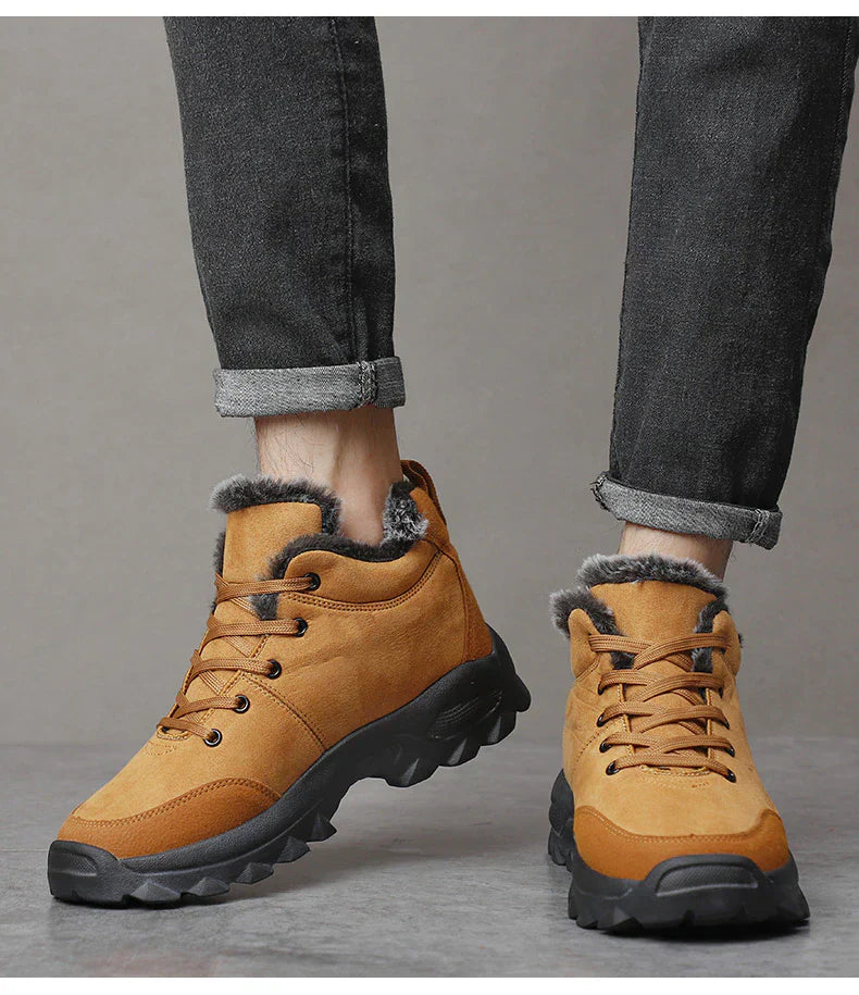 Botas de nieve con cordones térmicos y forro de piel para hombre, antideslizantes, para caminar al aire libre, ¡Oferta especial del 50%!