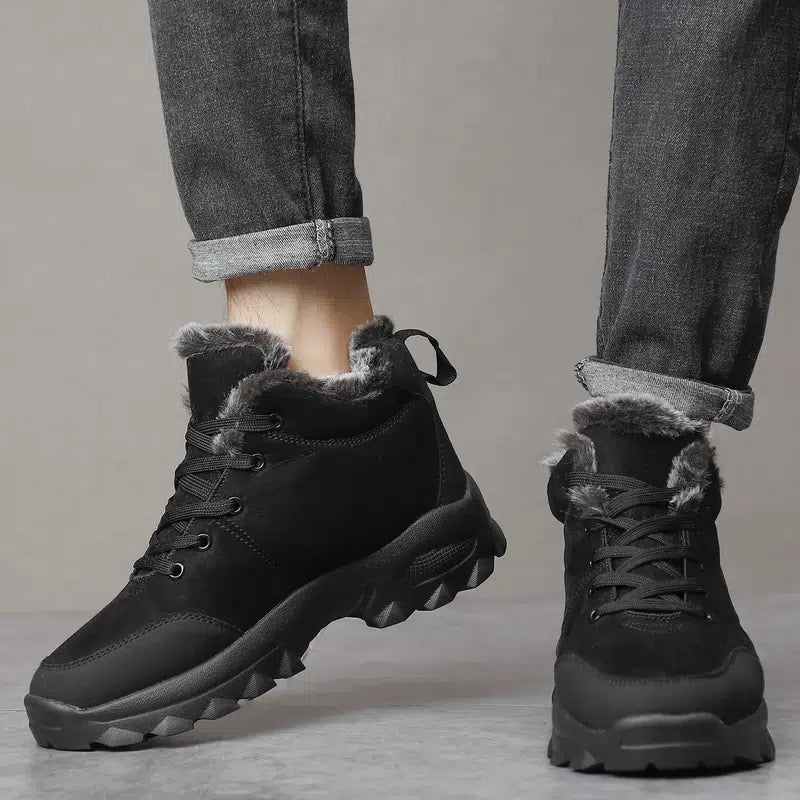 Botas de nieve con cordones térmicos y forro de piel para hombre, antideslizantes, para caminar al aire libre, ¡Oferta especial del 50%!