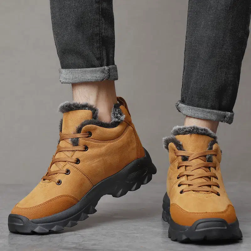 Botas de nieve con cordones térmicos y forro de piel para hombre, antideslizantes, para caminar al aire libre, ¡Oferta especial del 50%!