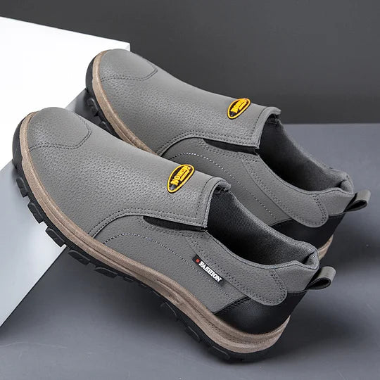 Zapatos de cuero genuino transpirables para exteriores para hombre, antideslizantes, sin cordones, con soporte para el arco, ortopédicos