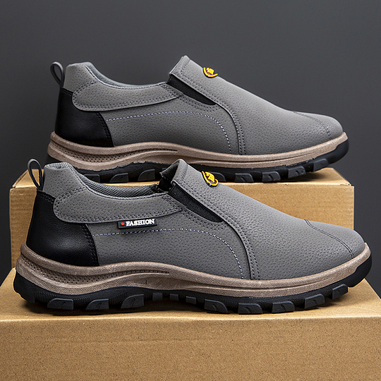 Zapatos de cuero genuino transpirables para exteriores para hombre, antideslizantes, sin cordones, con soporte para el arco, ortopédicos