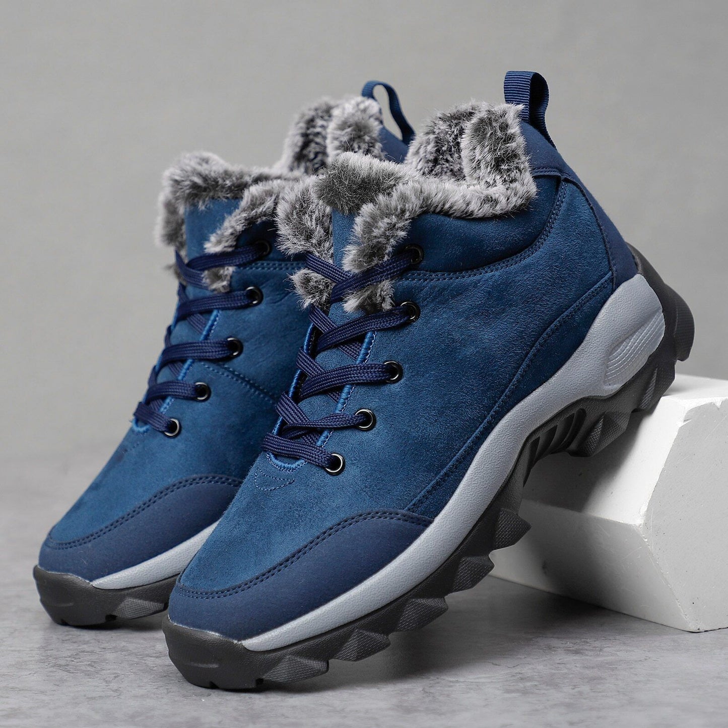 Botas de nieve con cordones térmicos y forro de piel para hombre, antideslizantes, para caminar al aire libre, ¡Oferta especial del 50%!