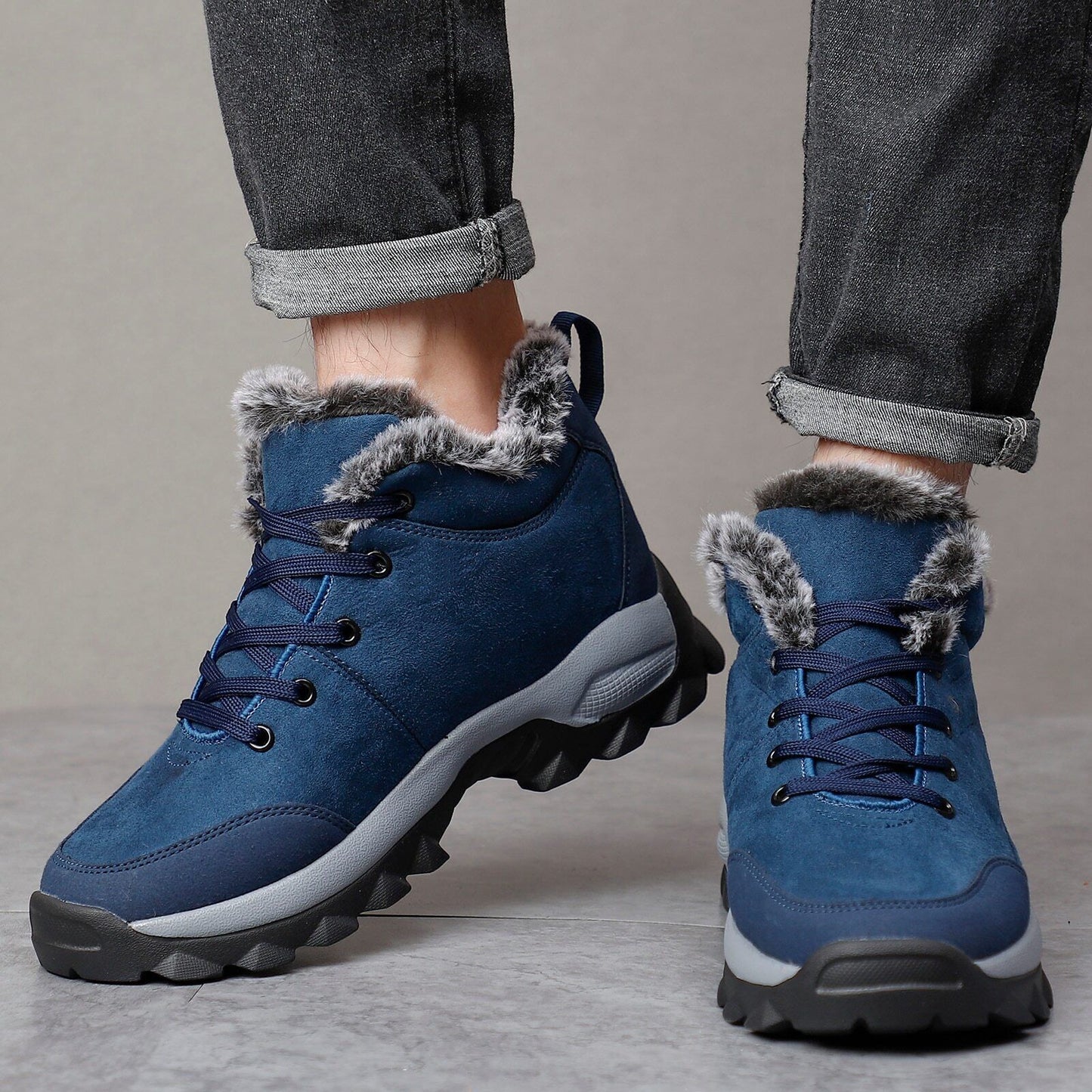 Botas de nieve con cordones térmicos y forro de piel para hombre, antideslizantes, para caminar al aire libre, ¡Oferta especial del 50%!
