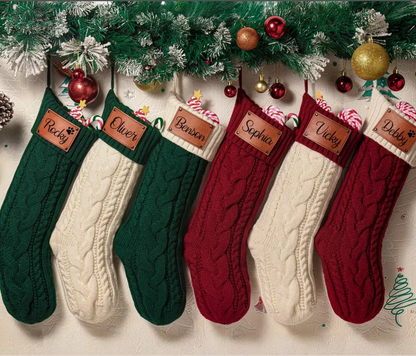 Personalized Christmas Leather Patch Stocking, 2024 Family Christmas Stockings, Christmas Stockings With Name, Holiday Stockings