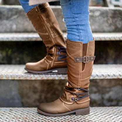 🎁Last Day 50% Off❤️ Women’s Vintage Leather Zipper High-top Wide Calf Boots