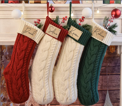 Personalized Christmas Leather Patch Stocking, 2024 Family Christmas Stockings, Christmas Stockings With Name, Holiday Stockings