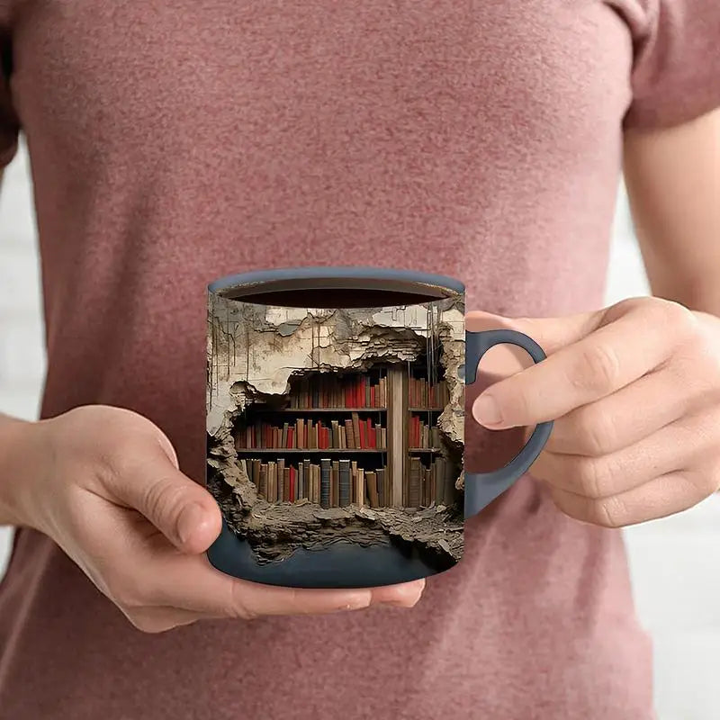 3D Bookshelf Mug Librarian Coffee Mug Ceramic Coffee Mugs MultiPurpose Mugs Book Club Cup Creative Space Design tea cups