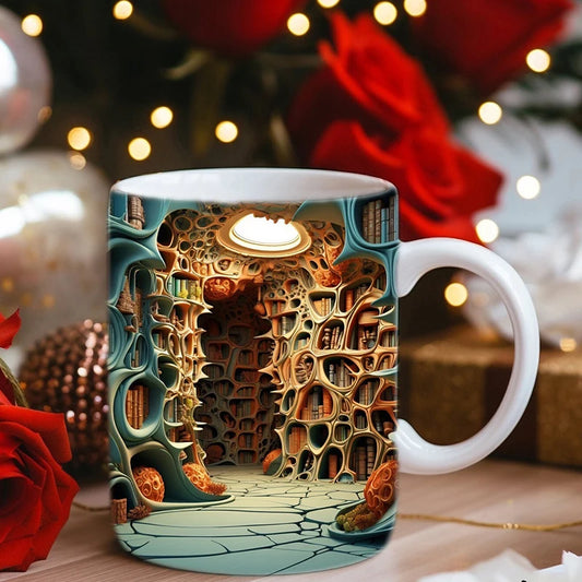 350ml 3D Effect Ceramic Bookshelf Mug Cups Creative Space Design Library Mug Coffee Milk Cup Drinkware Festival Party Gifts