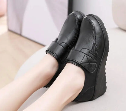 Women's Comfortable Leather Shoes with Secure Velcro Strap for All-Day Comfort