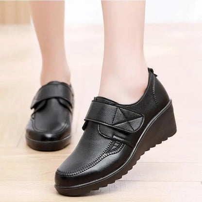 Women's Comfortable Leather Shoes with Secure Velcro Strap for All-Day Comfort