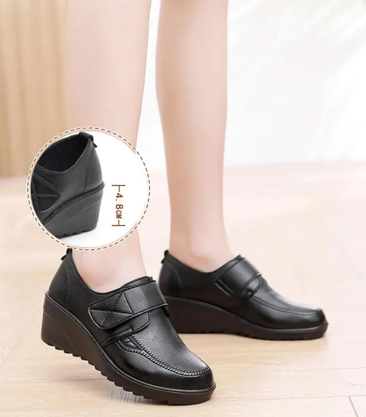 Women's Comfortable Leather Shoes with Secure Velcro Strap for All-Day Comfort