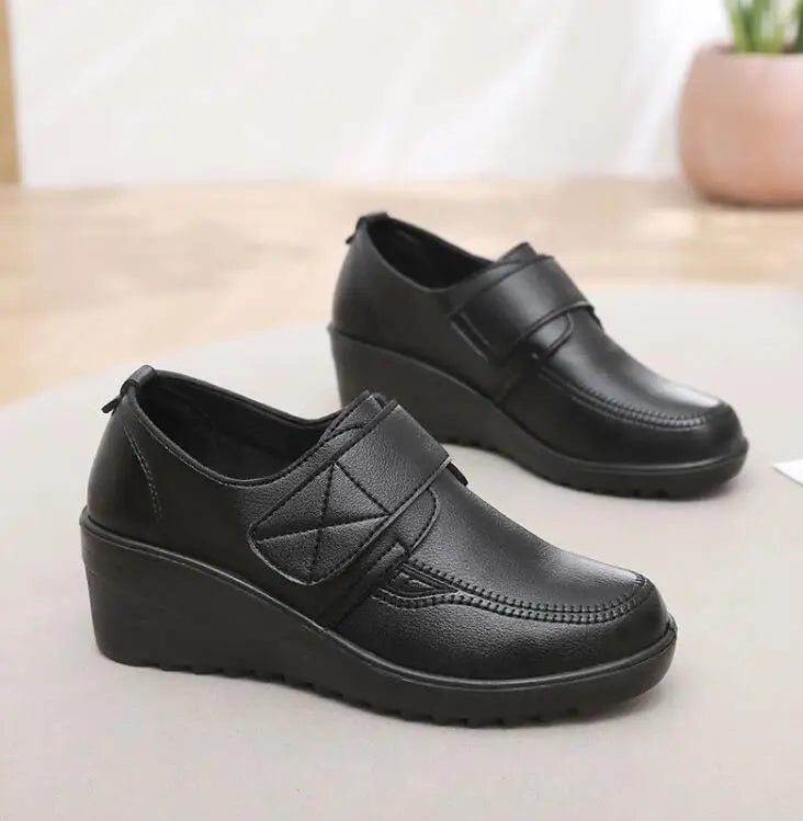 Women's Comfortable Leather Shoes with Secure Velcro Strap for All-Day Comfort