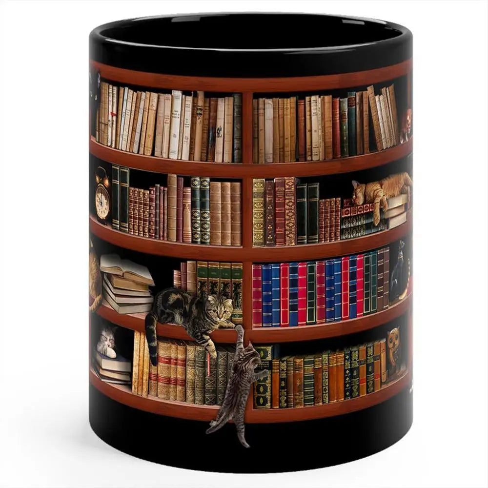 3D Bookshelf Mug Library Bookshelf Cup Bookshelf Cat Design Book Mug Book Club Cup Novelty Coffee Mug Motivational Quote