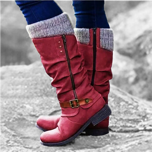 🎁Last Day  50% OFF❄️ ❤️ Women’s Leather Flat Heel Wide Mid-Calf Zipper Boots