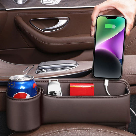 🔥HOT SALE 45% 💖Car Leather Cup Holder Gap Filler Oragnizer Bag [Universal Fitment]